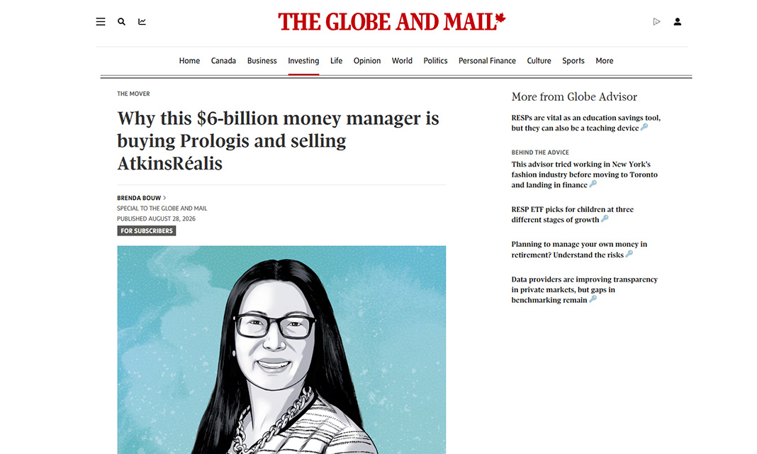 Illustration of a smiling woman with long dark hair and glasses, teal backdrop — lead image for a Globe and Mail article about the deal.